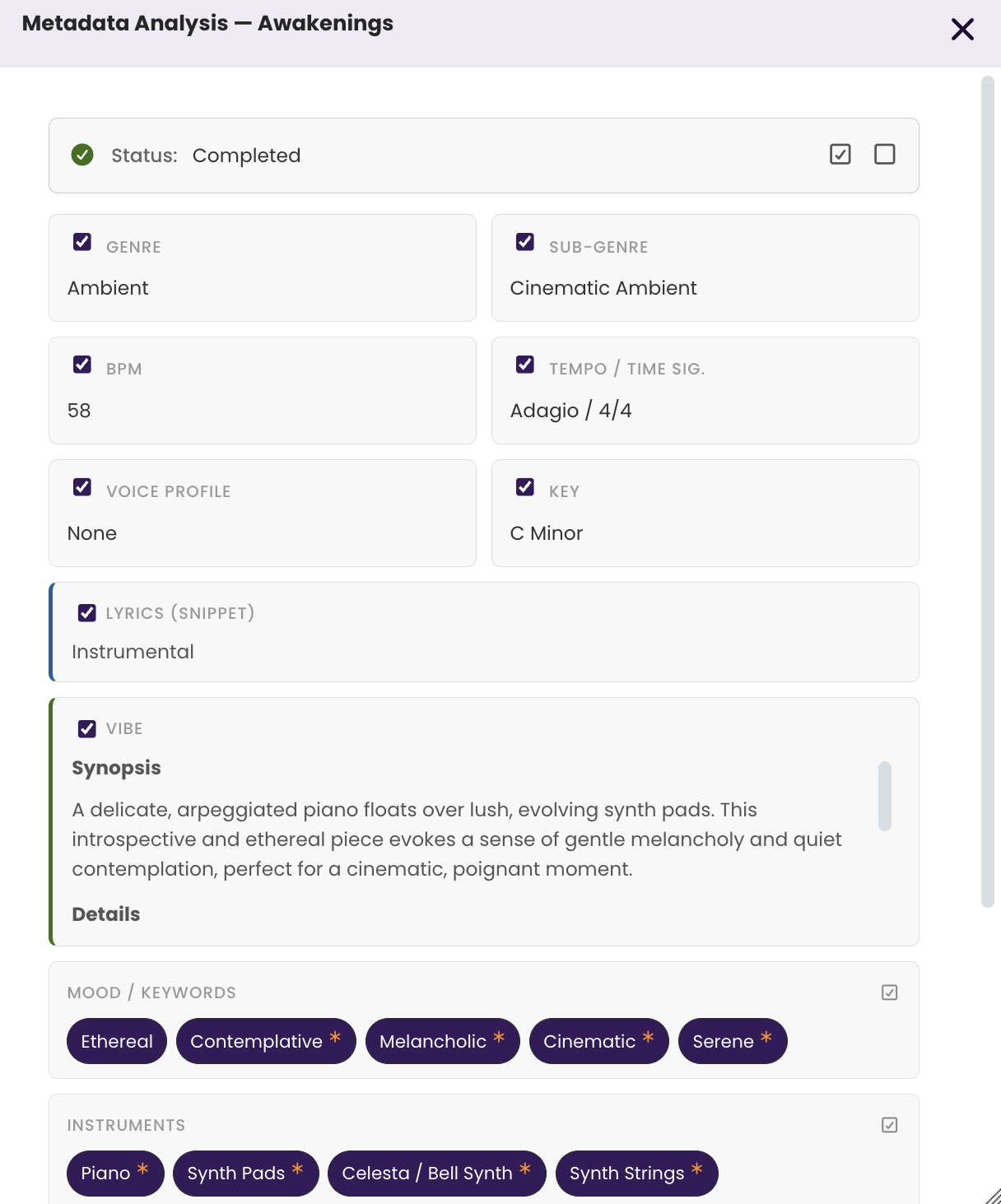 Metadata analysis — auto-filled