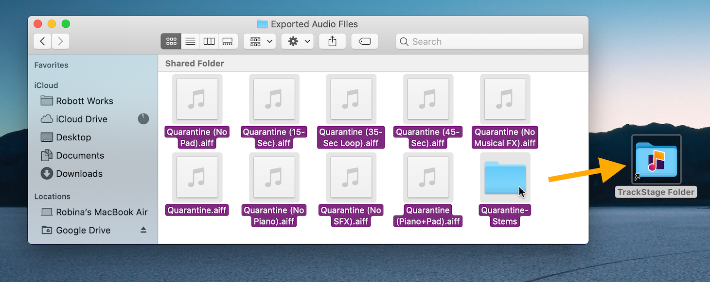 Dragging audio files into the TrackStage Folder