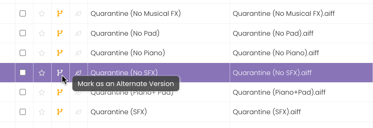 Clicking on the track's Alternate icon.