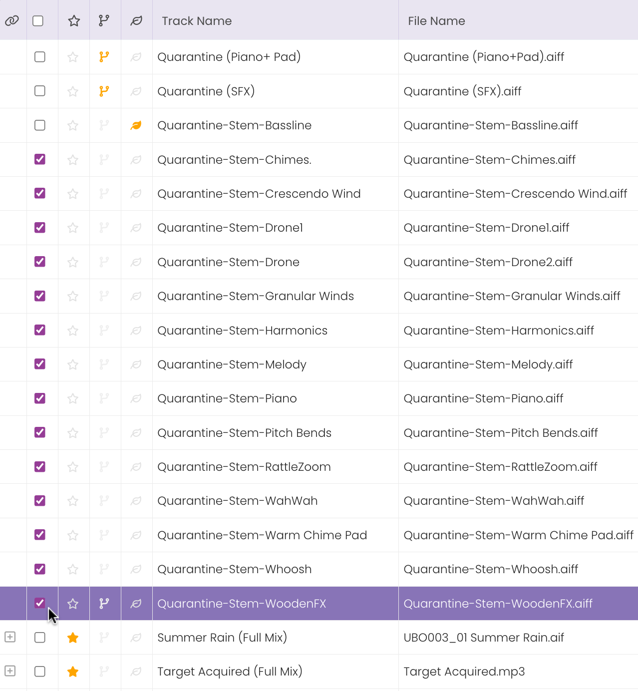 Clicking in the checkboxes on the track records to select multiple tracks.