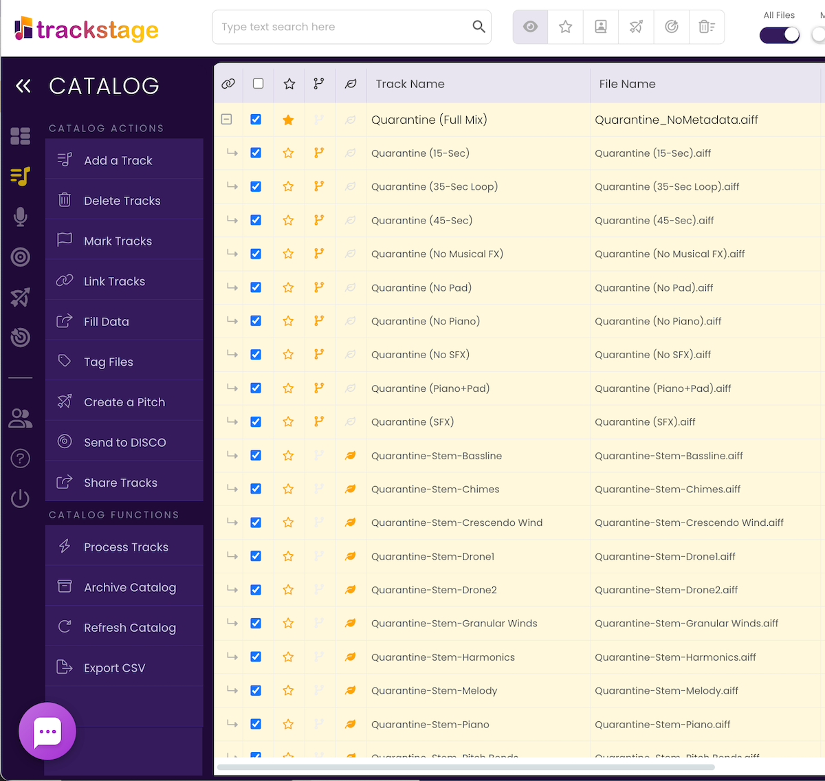 Selecting all versions of the untagged tracks.