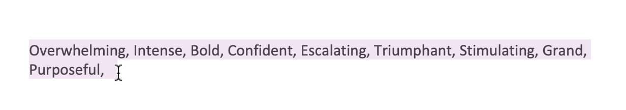 Keywords selected and copied in a text document.