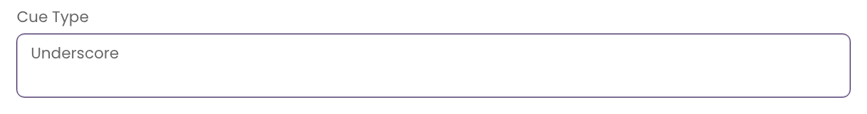The Cue Type field in the TrackStage Keywords Tab.