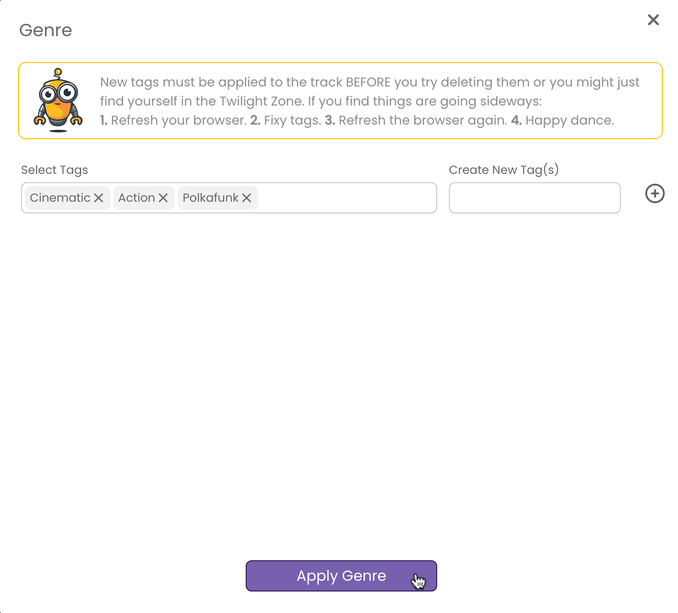Clicking the Apply Genre button.
