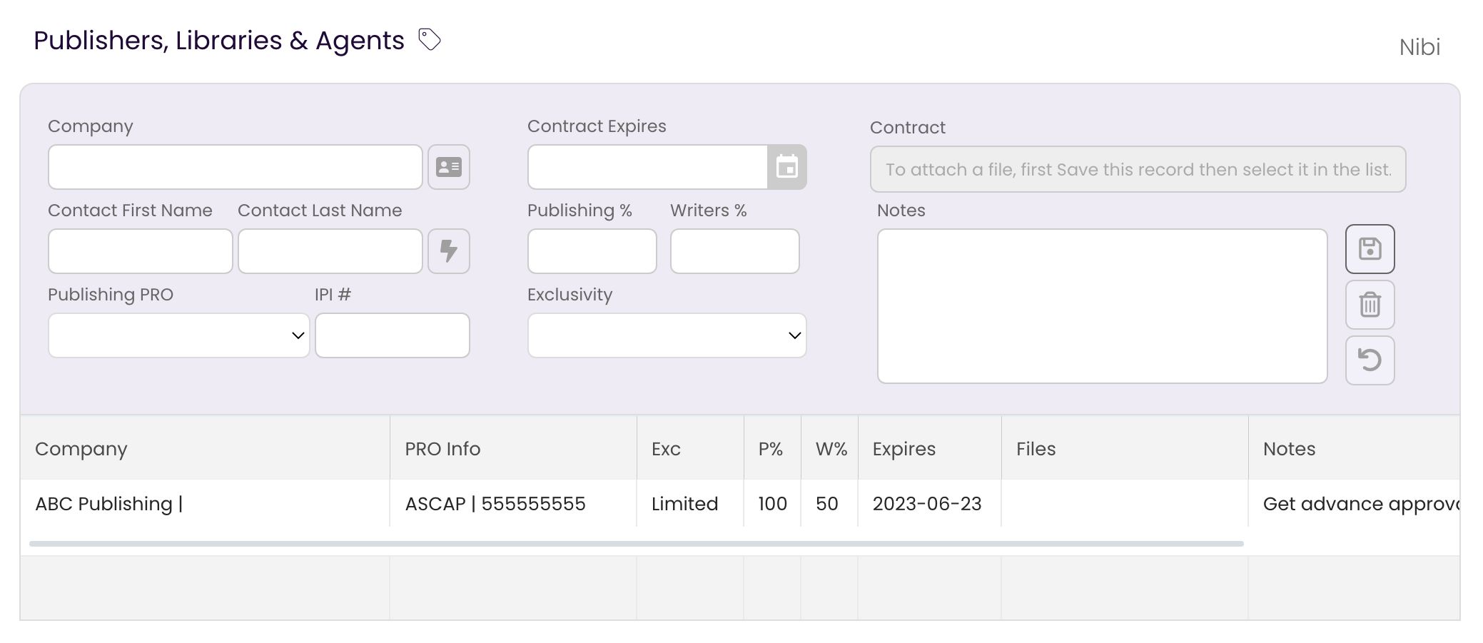 The Publishing Rights Holder's list showing the added publisher and their splits.