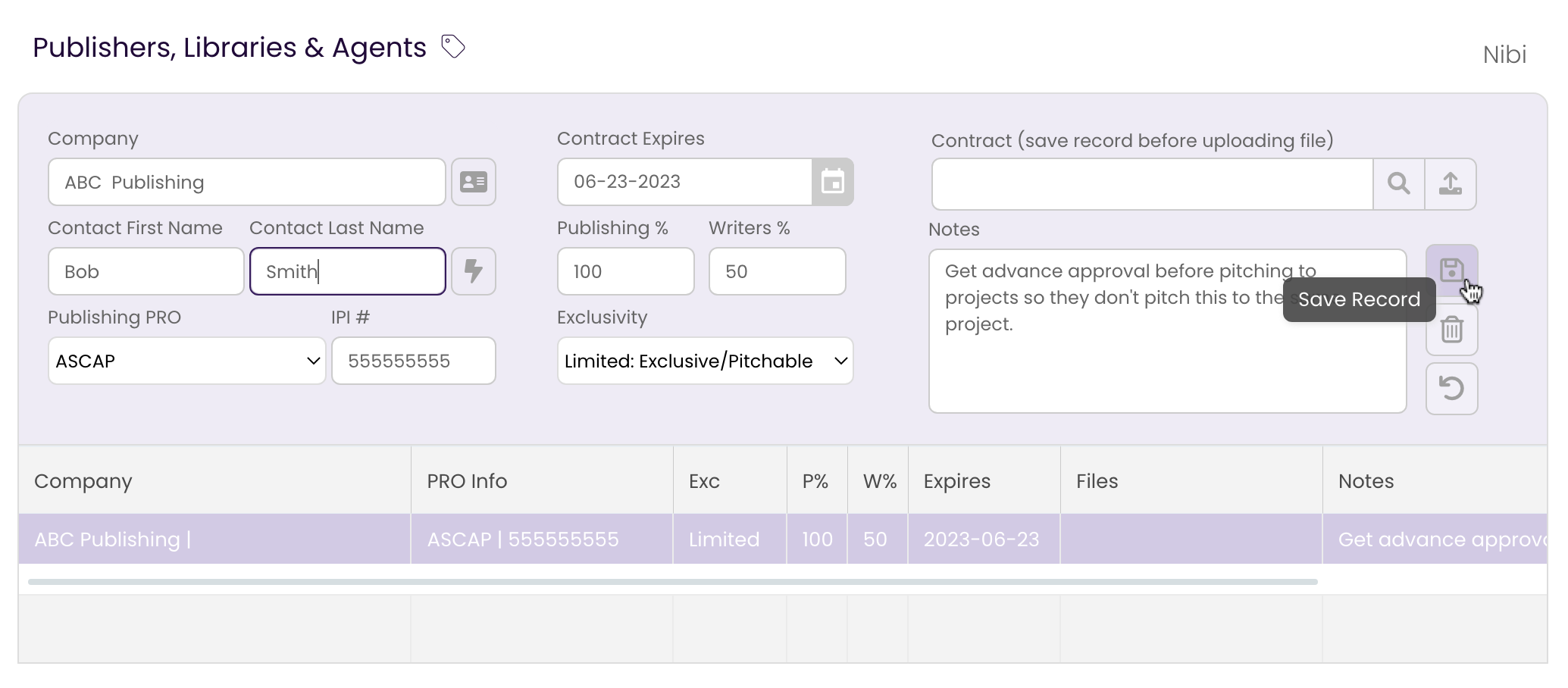 Clicking the Save Changes button to save the edited Publishing Rights Holder information.