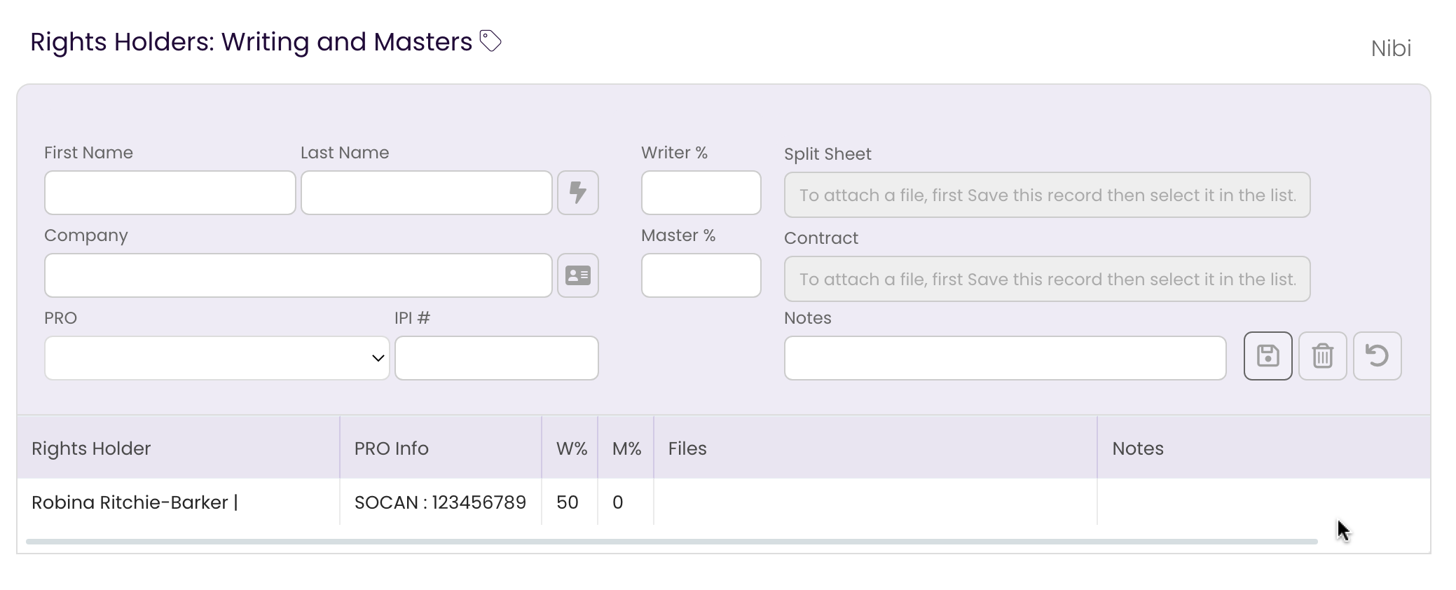 The Rights Holders list showing your record added.