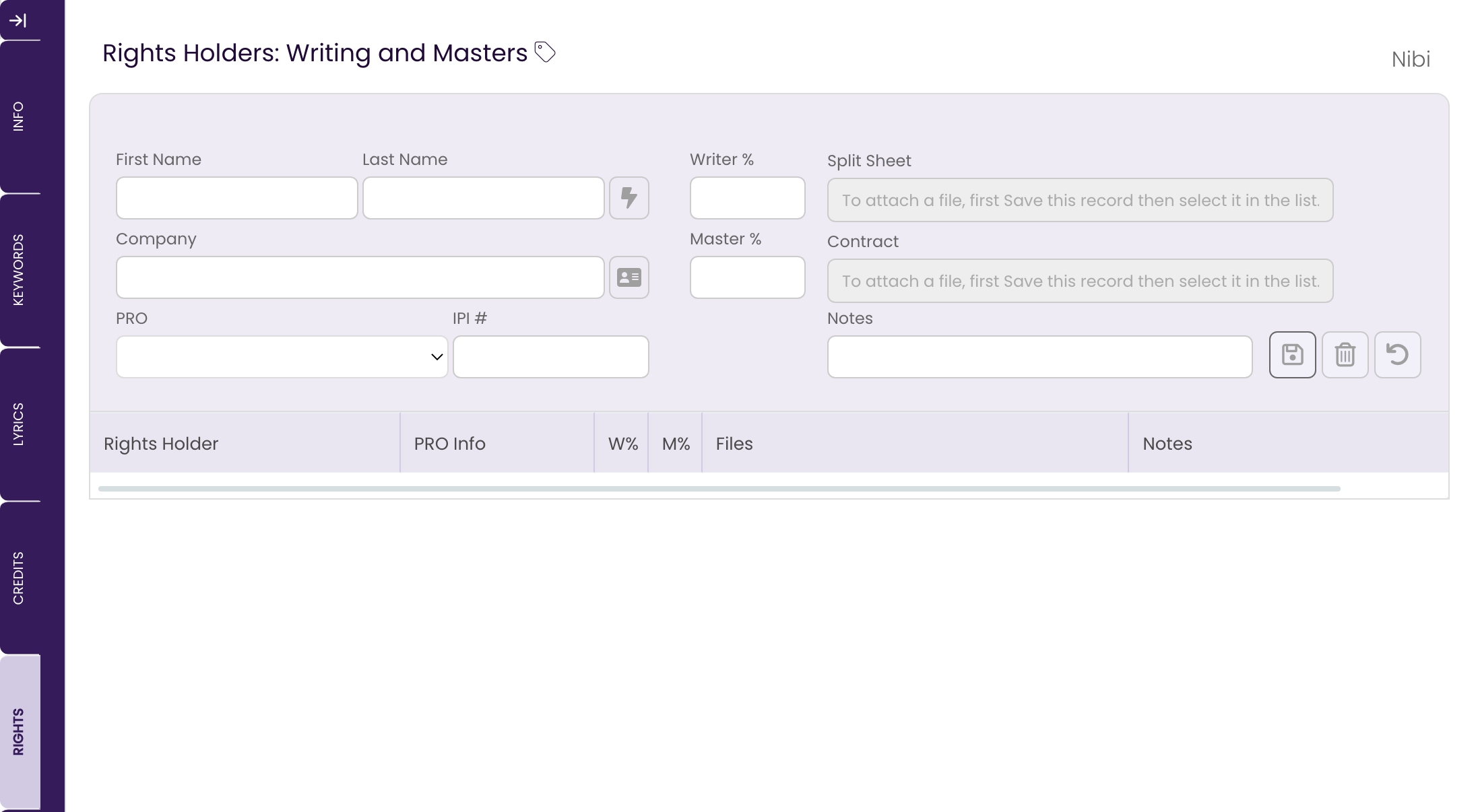 The TrackStage Rights Tab