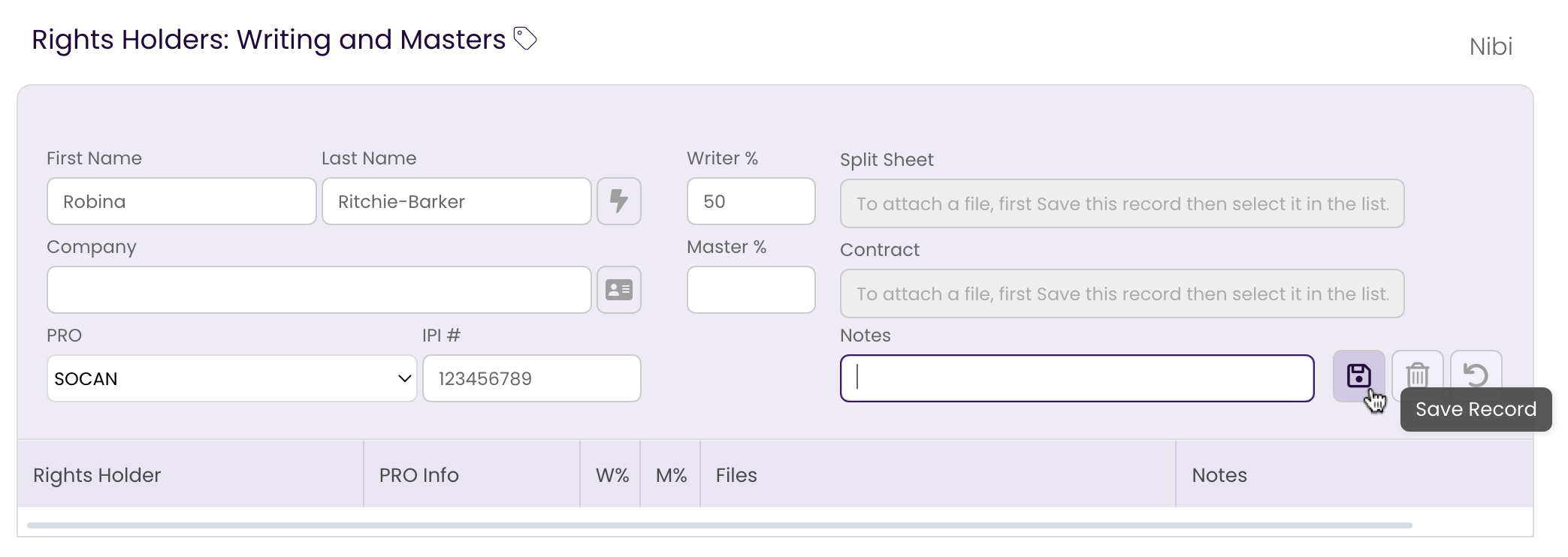 Clicking the Save Changes button in the Rights Tab