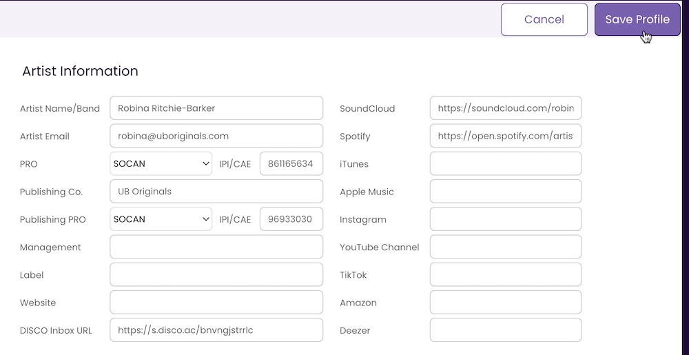Pasting the URL into the DISCO Inbox URL field.