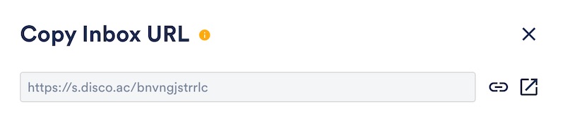 DISCO's Copy Inbox URL Window.