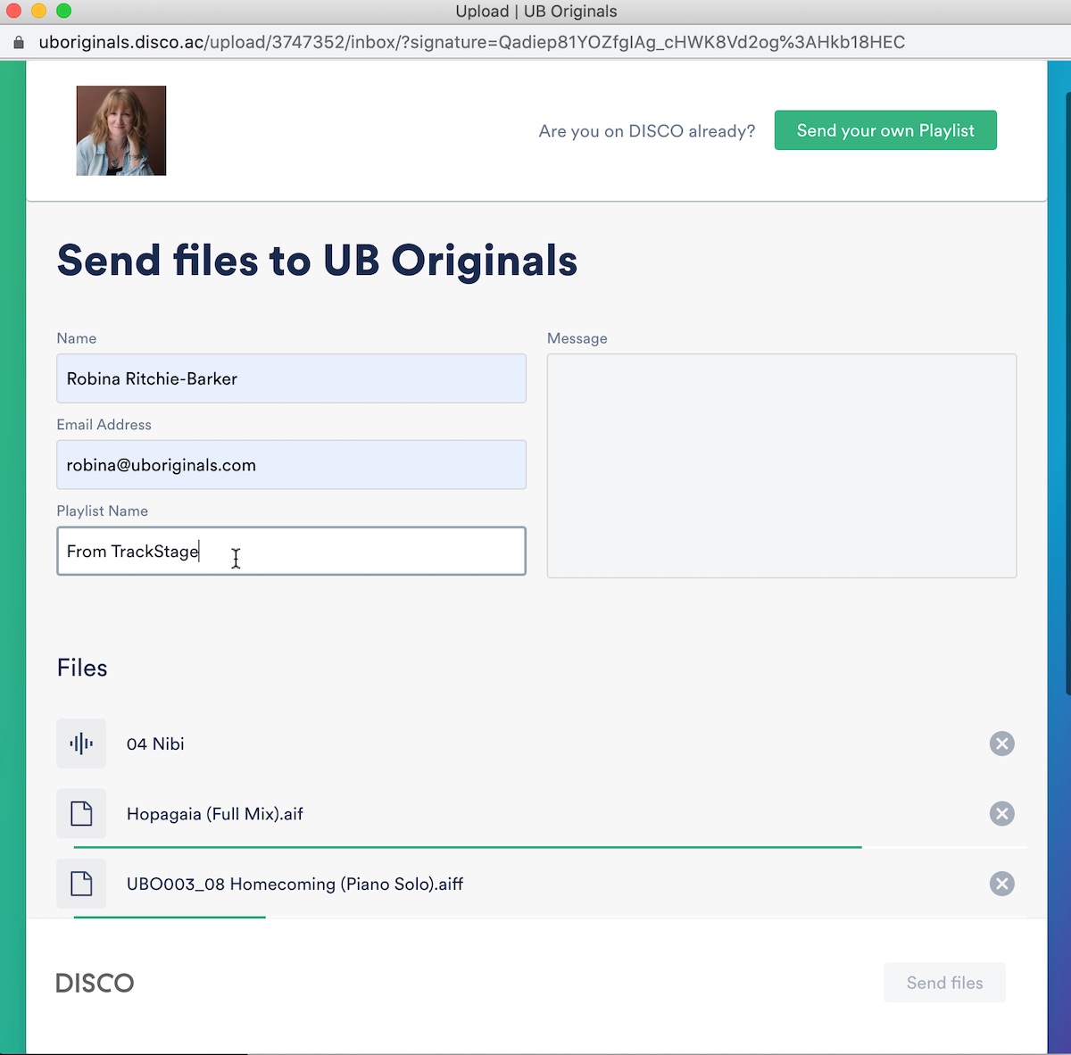 Accessing Artist Information in the User Profile using the dropdown menu.